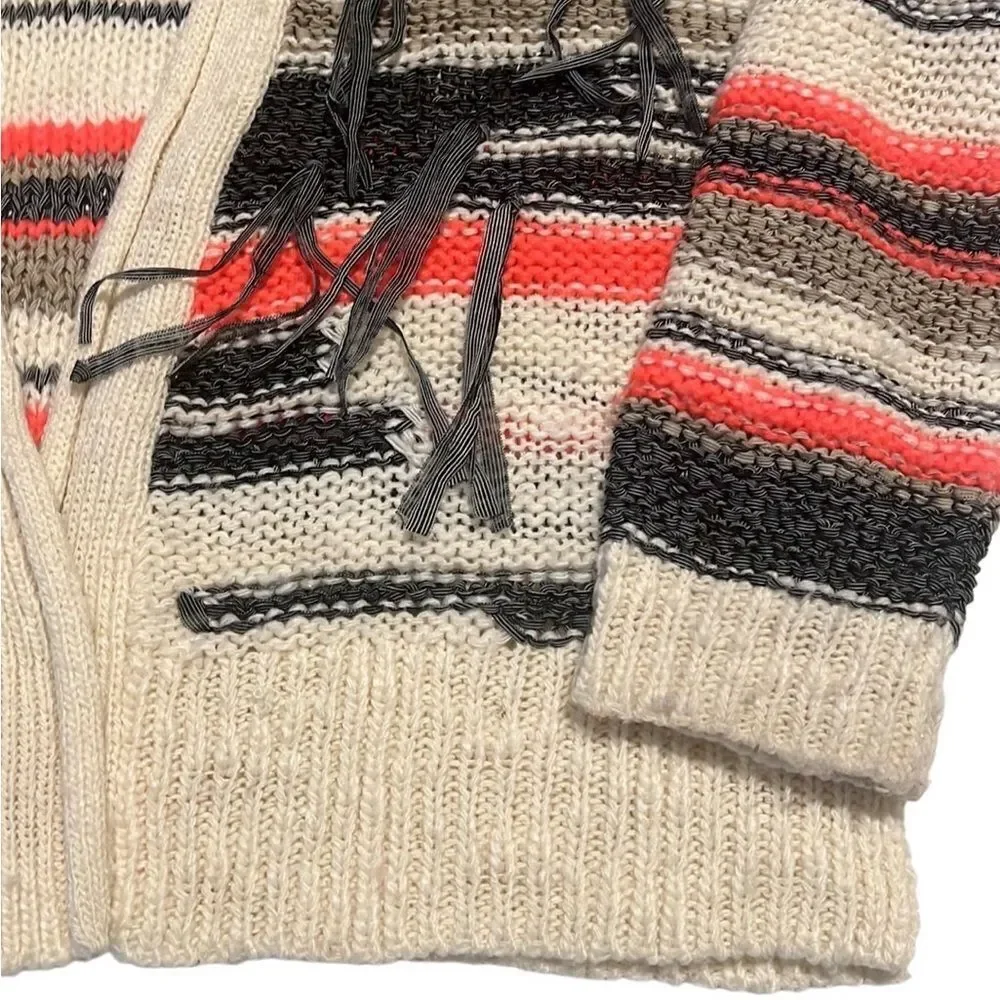 Topshop Tassel Stripe Open Front Chunky Cardigan Sweater Size 8